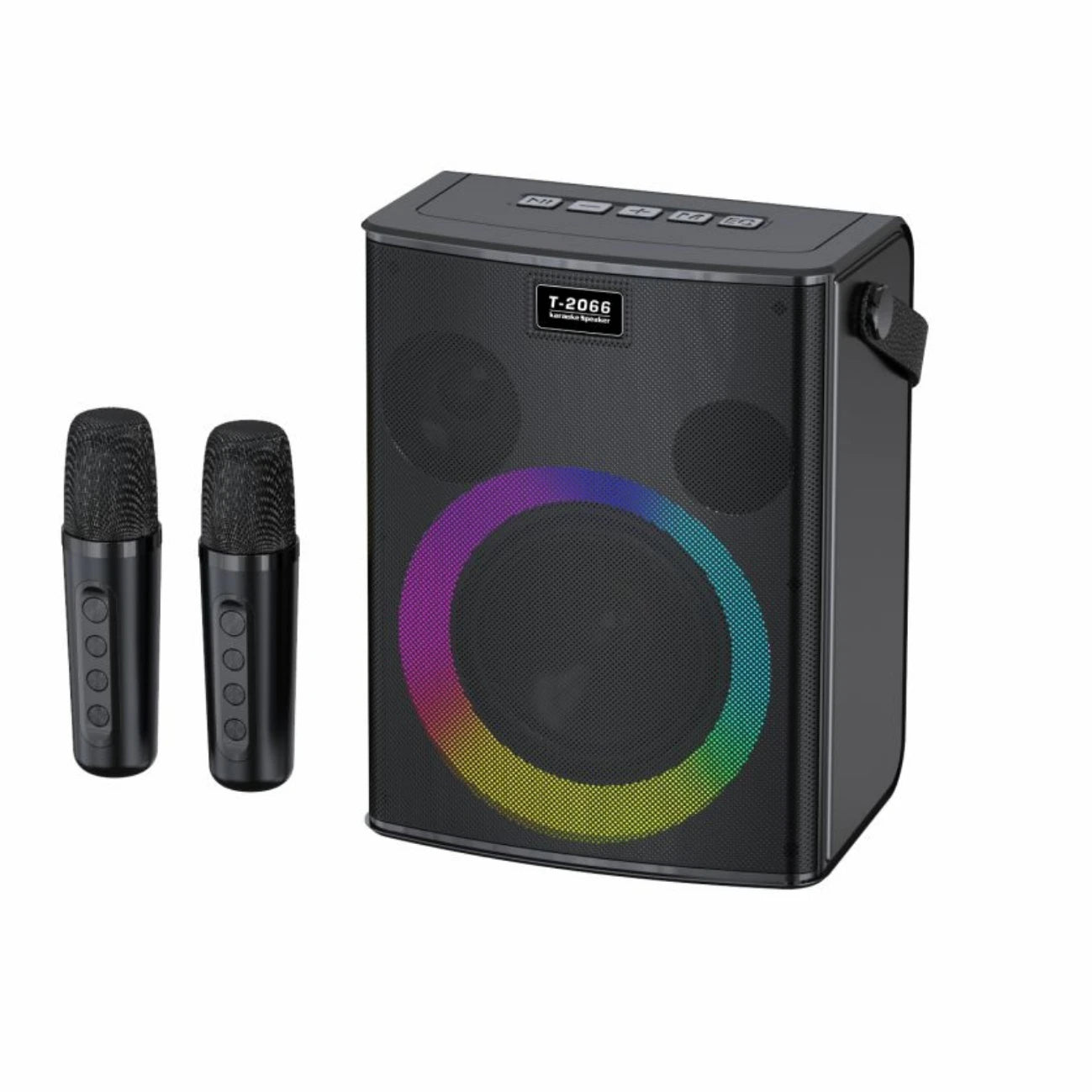 Bluetooth speaker, Karaoke machine, 30W, super colorful LED RGB lighting effect, with 2 wireless microphones and 5 sound effects