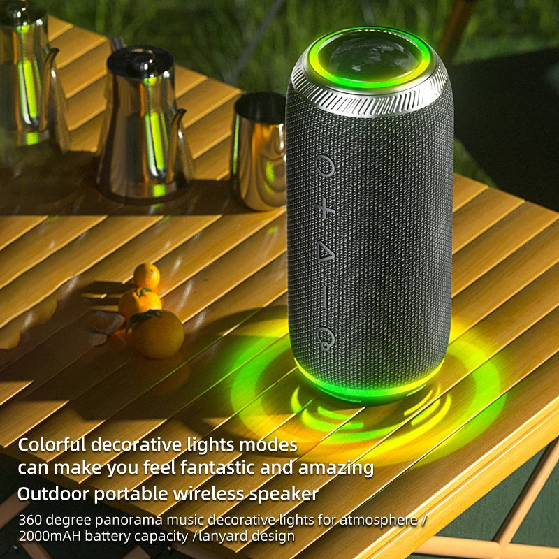 Portable Blue Tooth Speaker Outdoor Wireless RGB LED Lighting IPX5 Waterproof Audio Speaker with High Power Subwoofer
