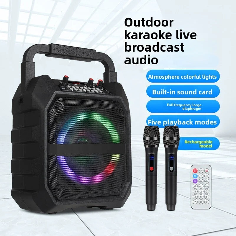 Portable 6.5 Inch Wireless for Bluetooth Speaker RGB LED Integrated Outdoor Karaoke Loudspeaker Dual Microphone Deep Bass