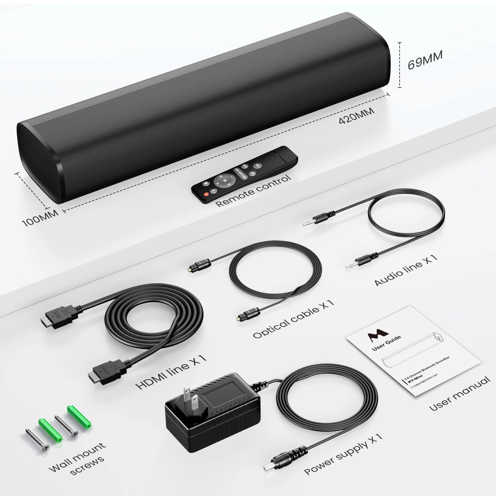 Sound Bar 50W Soundbar for Smart TV Bluetooth 5.3 Speaker 17Inch with ARC/OPT/AUX Connection Surround for Home Theater Audio