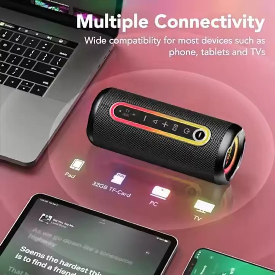 Fabric Design TWS Bluetooth Speaker 20W Portable Lanyard Dynamic RGB Light Wireless Fast Pairing Customizable Speakers