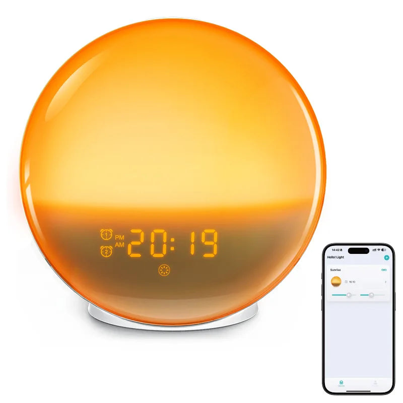 Wake up Light Sunrise Alarm Clock Wireless Speaker Sound Machine with Natural White Noise, FM Radio Alarms, RGB Light, ACA01