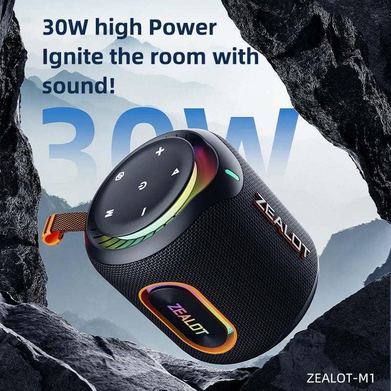 ZEALOT M1 30W Portable Speaker Deep Bass Colorful RGB Lights, IPX6 Waterproof, TWS Pairing for Outdoor/Party/Travel, Gift Ideas