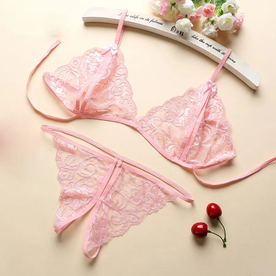 Sexy Bra & Briefs Set Women Lingerie Sexy Seamless Panty Push Up Bralette Underwear Set Wine Red Satin Open Bras Sexy Lingerie