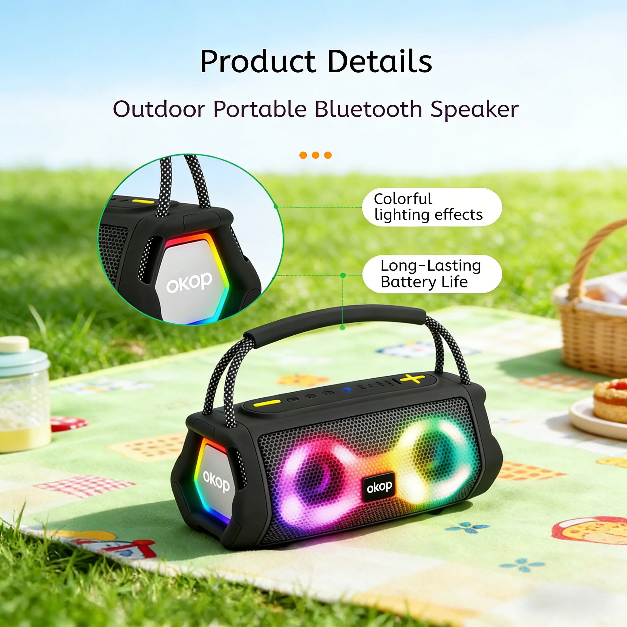 OKOP812 Wholesale Portable Handle High-Power RGB LED Subwoofer for Speaker with Ultra-Long Battery Life for Outdoor Use