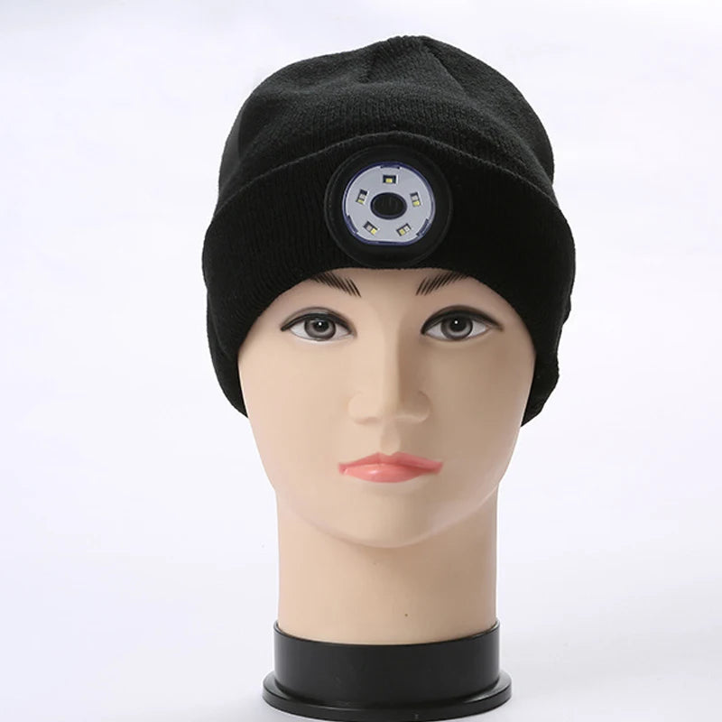 Warm Beanie Bluetooth 5.0 LED Hat Wireless Stereo Headset Music Player with MIC for Handsfree Support Dimming Rechargeable