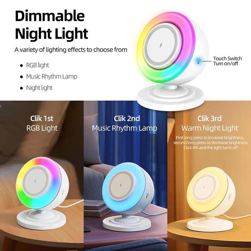 Best Selling Products 2025 15W Output Power Three-in-One Wireless Charger with Speaker and RGB Night Light Wireless Charging