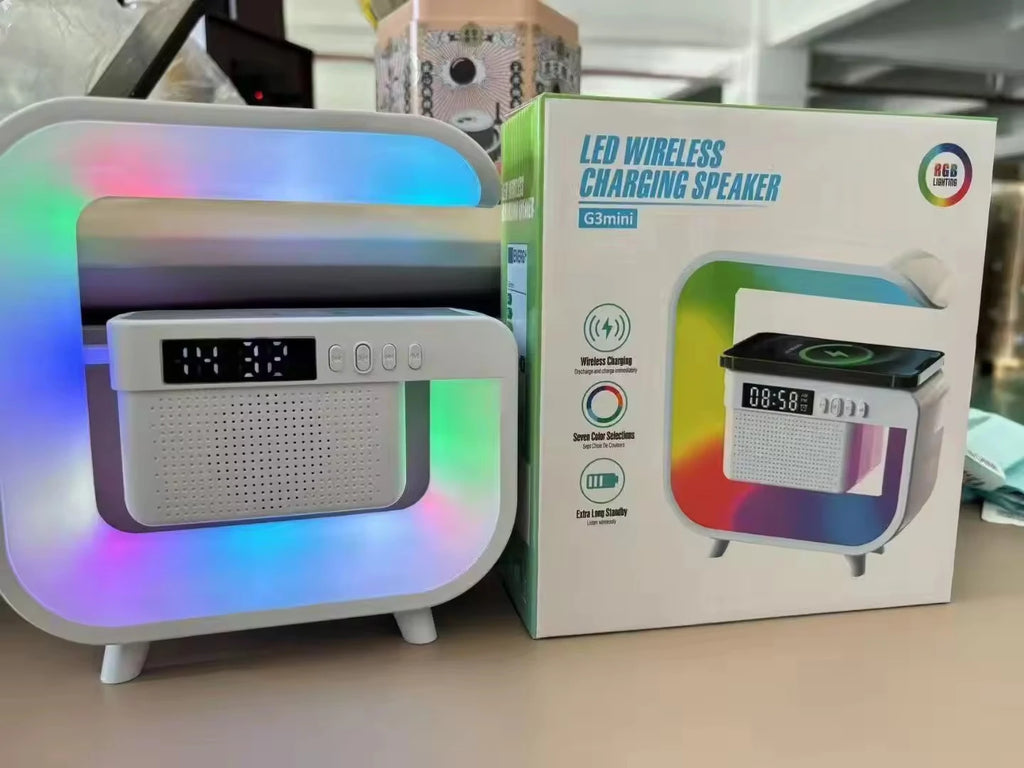 G3 Wireless Charging Bluetooth Speaker With Alarm Clock RGB LED Light 5W Subwoofer Multifunctional Desktop Audio Night Lamp