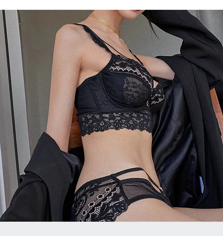 CINOON Top Classic Bandage Bra Set Lingerie Push Up Brassiere Lace Underwear Set Sexy Transparent Panties For Women underwear