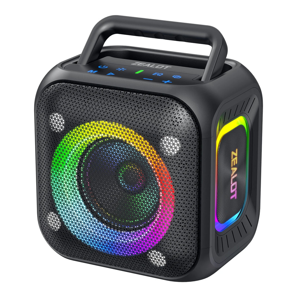 ZEALOT PT01 30W Portable Speaker with Lights Stereo Sound IPX6 Waterproof Speaker with Handle for Home, Party, Outdoor, Travel
