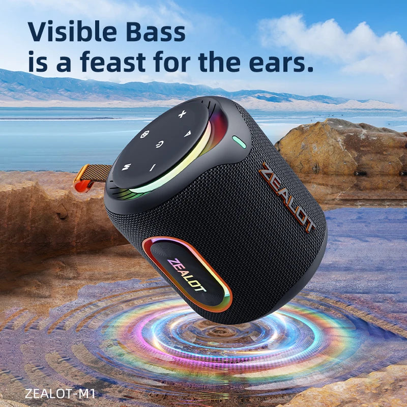 ZEALOT M1 30W Portable Speaker Deep Bass Colorful RGB Lights, IPX6 Waterproof, TWS Pairing for Outdoor/Party/Travel, Gift Ideas