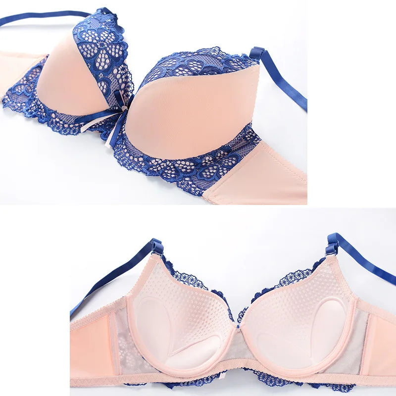 Thong bra set push up Lace hollow out Brassiere bra and panty set Underwear Femme Panties Lingerie