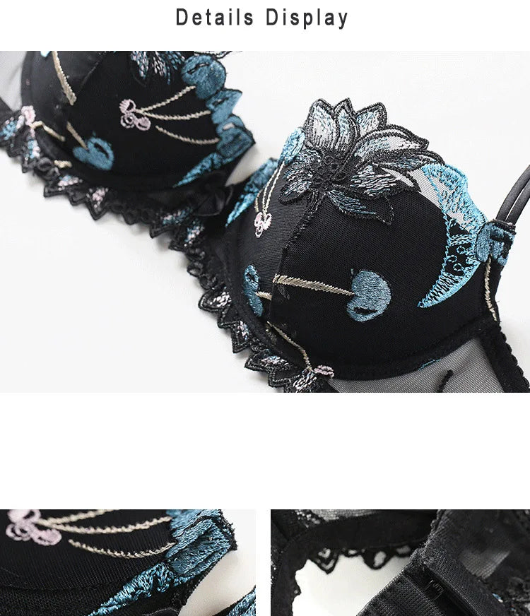 Women Sexy Bra And Panty No Padded Invisible Underwire Bra Sets Lace Embroidered Briefs Underwear Lingerie Set Plus Size 90D