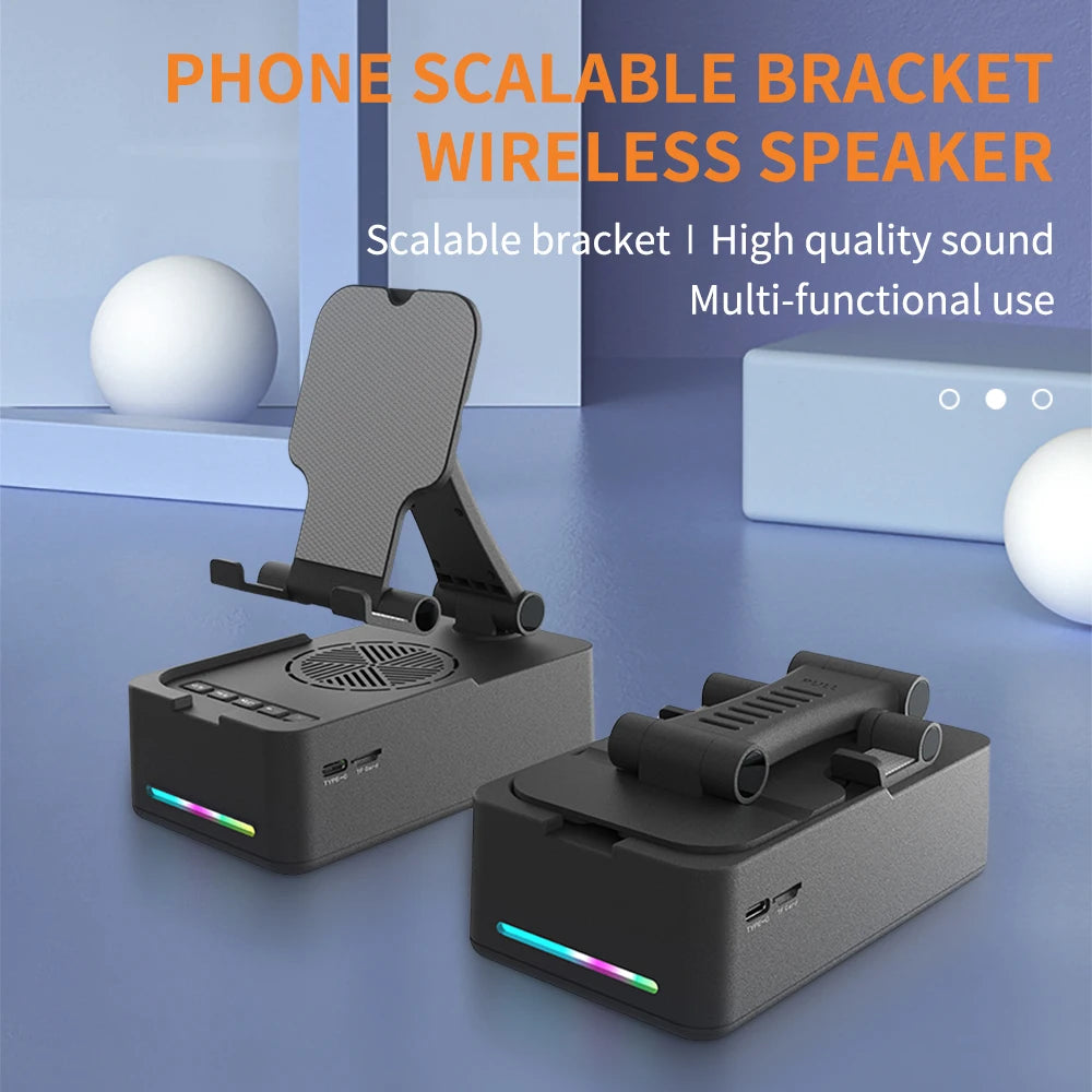 T203 Foldable Phone Stand with Speaker, Wireless Speaker with Cell Phone Stand and Anti-Slip Base for Phones, Tablets