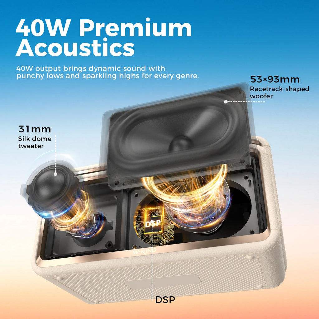 W-KING New H130 Portable IP7 Waterproof 40W Powerful TWS Wireless Bluetooth Speaker Boombox with Handsfree & TF Card Reader