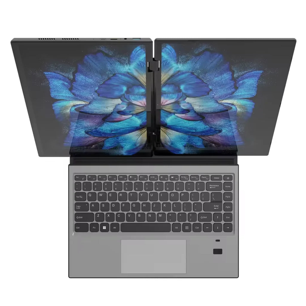 2025 New 14.1"+14.1" Dual Touch Screen Metal Yoga Laptop Intel Celeron N100 Win 11 Pro Business Office Education IPS 360 Flip