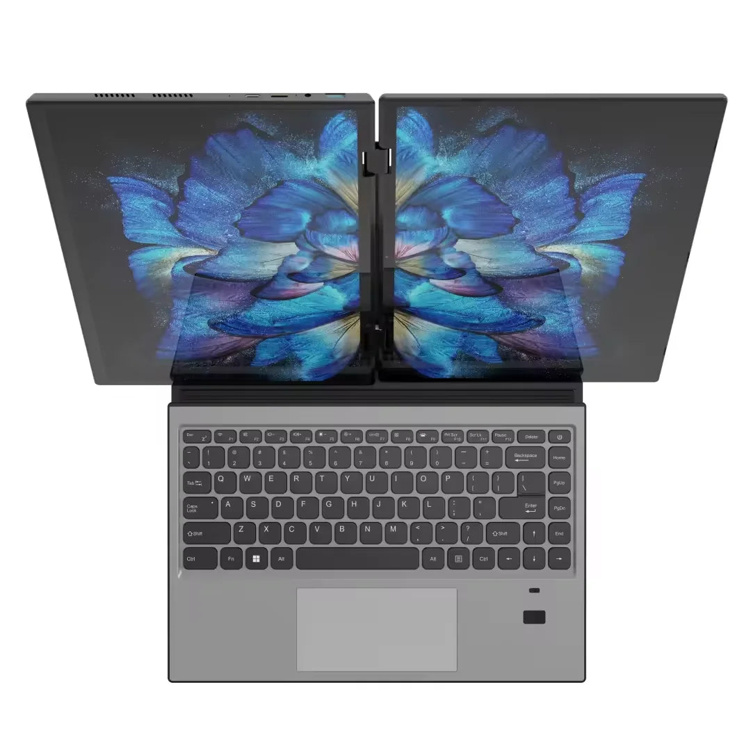 2025 New 14.1"+14.1" Dual Touch Screen Metal Yoga Laptop Intel Celeron N100 Win 11 Pro Business Office Education IPS 360 Flip