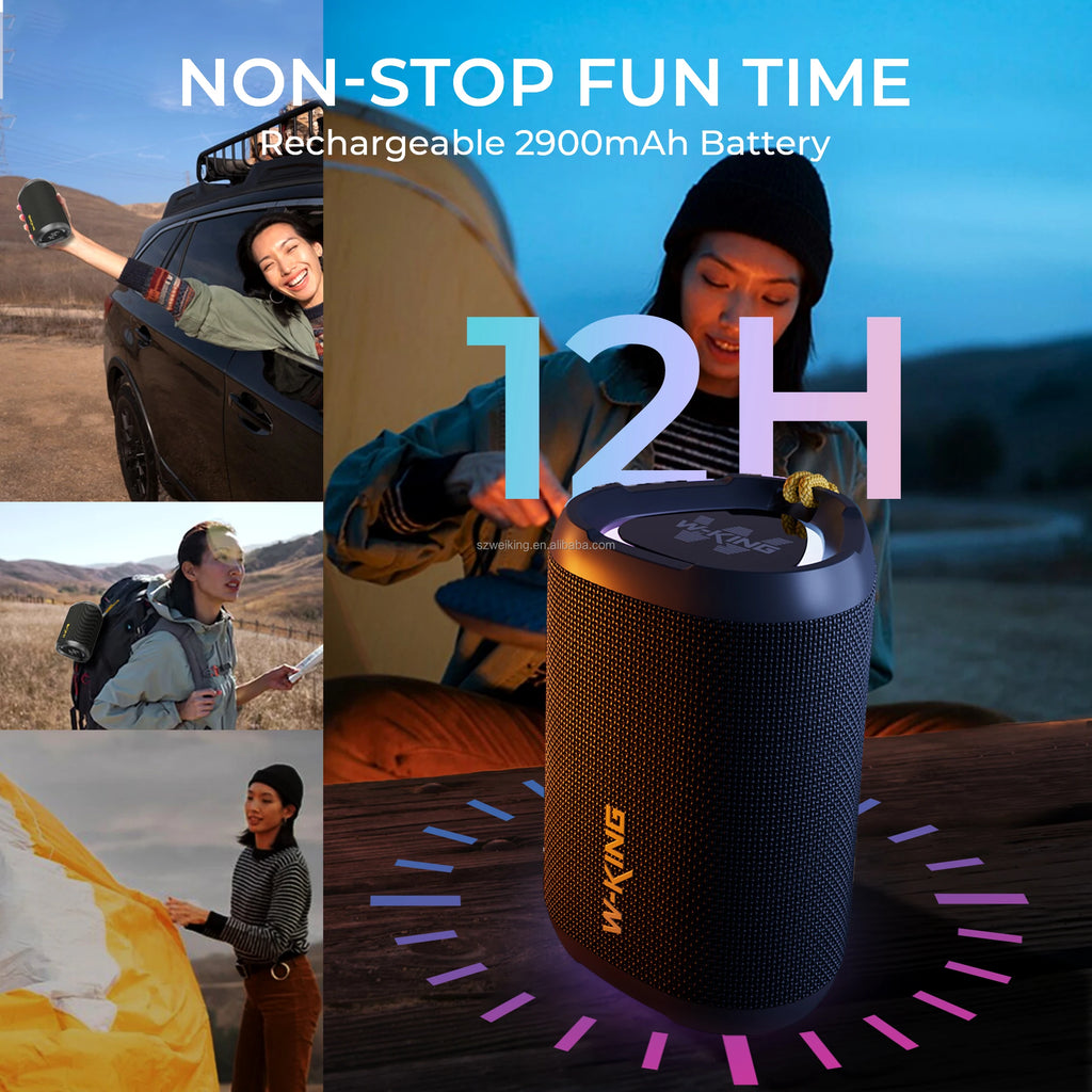 Wholesale W-KING D110 Portable Speaker IPX7 Waterproof Wireless Speaker Outdoor Bluetooth Mini Boombox RGB TF Card Play
