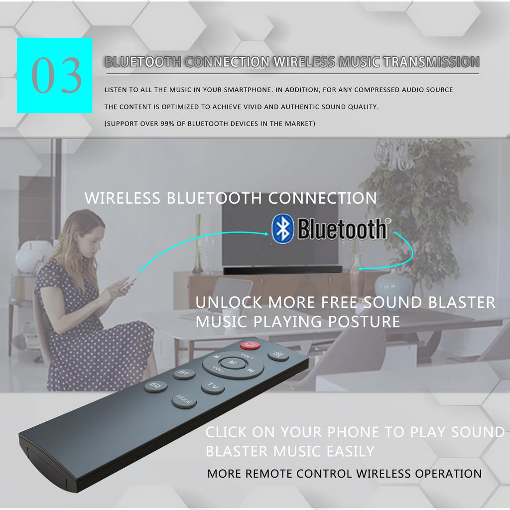 BS-18A Sound Bars for TV with FM, 54W Wireless Soundbar Speaker V5.0 Home Theater Surround Sound System TF Card/Aux/RCA