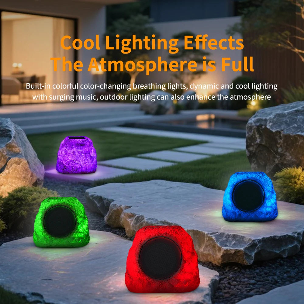 Rock BT 5.3 Speaker Connect, Stone, Wireless Outdoor , 22-Hour Battery Life, with Solar Charging, IP65 Water & Dust Resistant