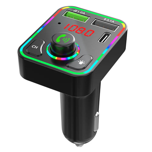 2026 New Dropshipping F3 Car BT FM Transmitter Colorful LED Backlight Hands Free Car Kit Charger TF Card MP3 Player USB C PD