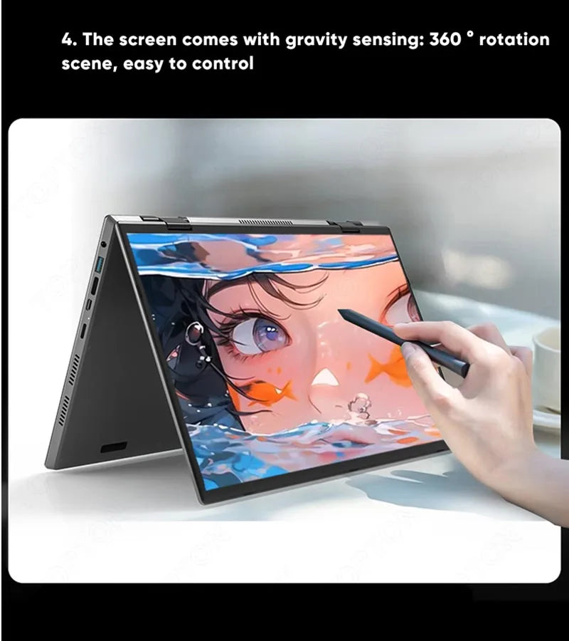 Intel N100 CPU Dual Screen Laptop 14"+14  Dual Touch Screen Notebook 16GB 32GB 360 Degree Flip Metal Case 2 in 1 Laptop Computer