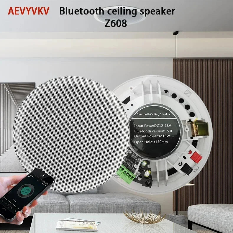 6-Inch 15W Active Load Indoor Audio Ceiling Speaker Waterproof Digital Class D Amplifier for Bluetooth Home Theatre 15W Battery