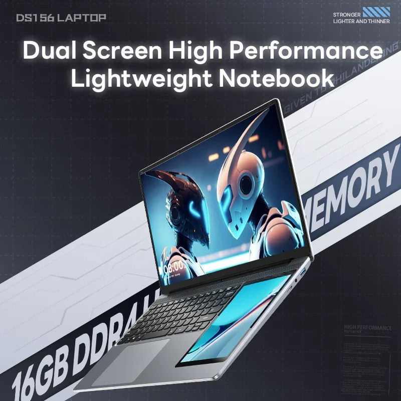 Intel N100 Touch Screen 15.6 Inch + 7 Inch 4 Core 4 Threads 5400mAh Battery 16GB 512GB SATA Dual Screen Office Business Laptop