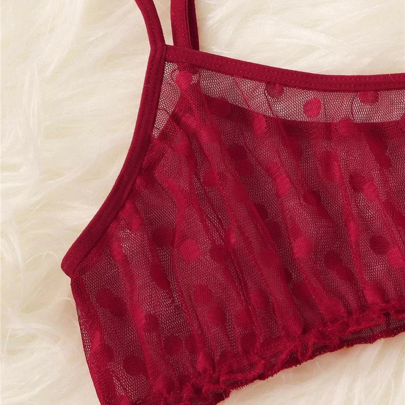 Sexy Ladies Bra sets Polka Dot Mesh Sexy Lingerie Comfortable Thin Bra and Panty set Ruffles Transparent Women's Underwear Panty