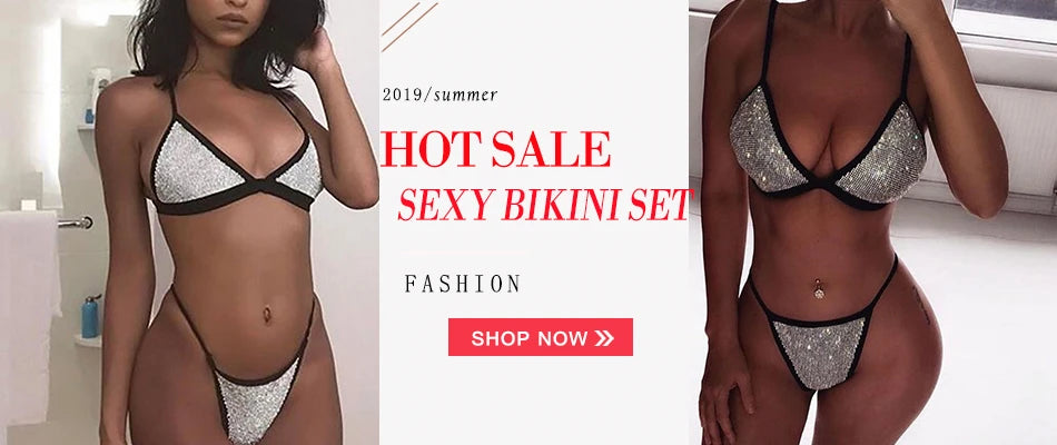 Bling Rhinestones Bra Panty Set Women Sexy Halter Bra Sexy Panty Two Piece Set Summer Beach Outfits Party Club Matching Sets