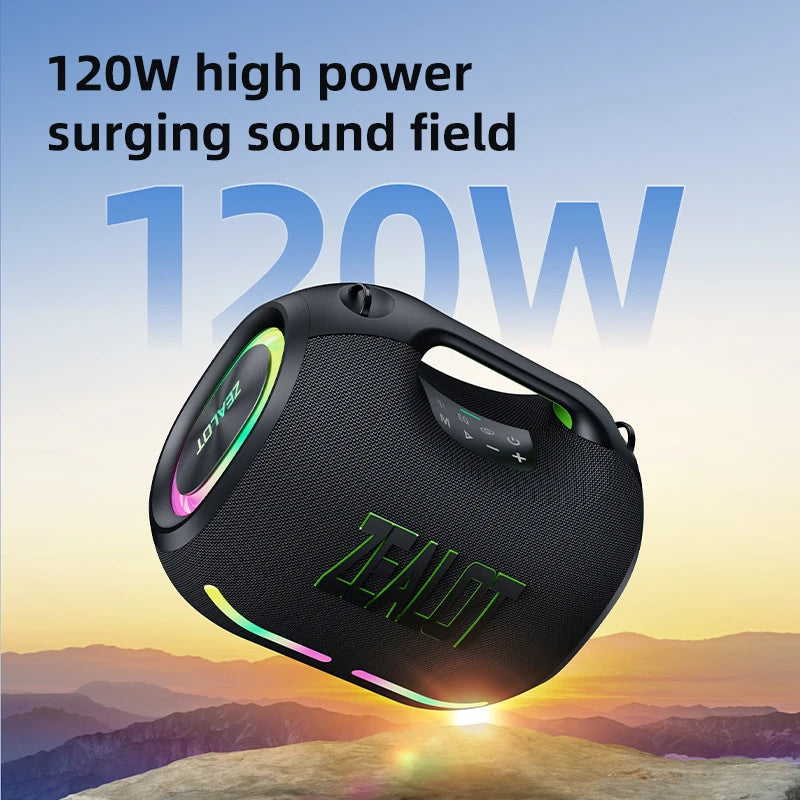 Top-selling 120W Waterproof Wireless Speaker with RGB LED Lights Battery-Powered Portable for Karaoke Outdoor Party Use ZE01