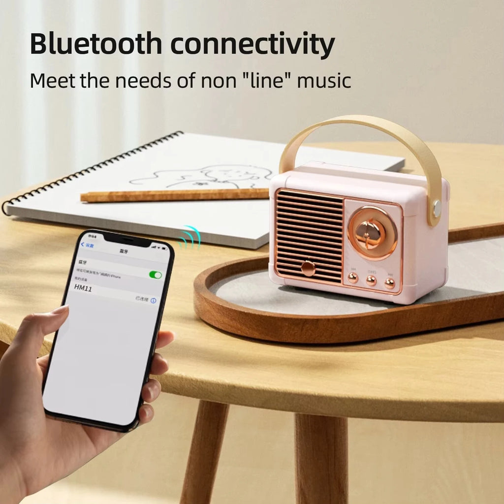 Creative Gift Mini Wireless Retro Speaker FM Radio USB Music Player Portable Classic BT Speaker with Handheld Desktop Decoration