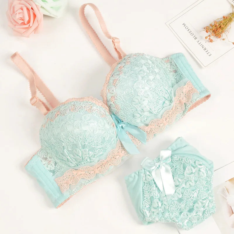 Push-up Bra and Panty Sets  Beauty Back Sexy Women's Underwear Set Lace Female Brassiere Embroidery Lingerie Set