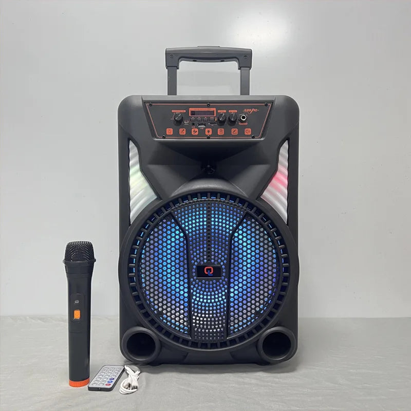 12-Inch Trolley for Bluetooth Speaker RGB High Subwoofer Portable Microphone Box Home Theatre Outdoor Audio Square