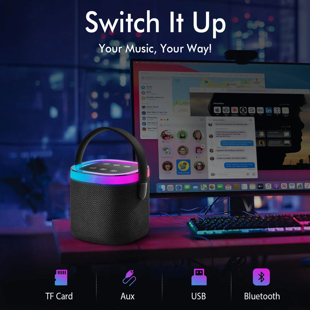 LENRUE US Instock Portable Bluetooth Speaker with RGB Lights, IPX5 Waterproof, 15-Hour Playtime, Wireless Design for Outdoor