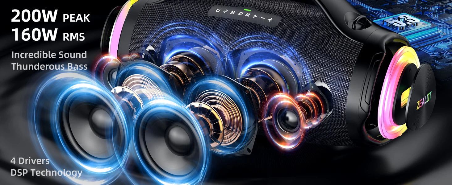 ZEALOT 2025 Portable for Bluetooth Speaker IPX6 Waterproof 36000mAh Powerbank EQ USB/TF/AUX Great Bass for Home Outdoor