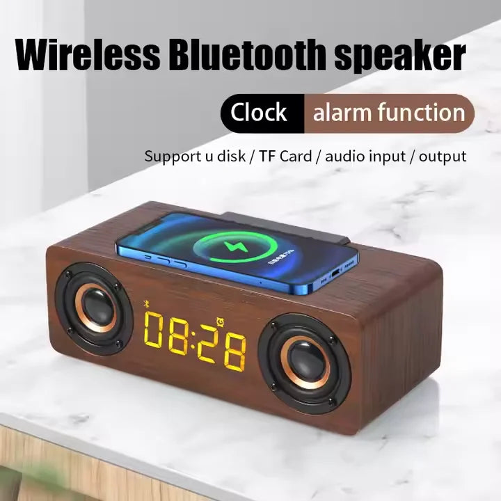 Custom 5.1 BT Smart Wireless Speakers with Surround Sound High-Fidelity Bass Mini Wooden WiFi Alarm Clock with Wireless Charging