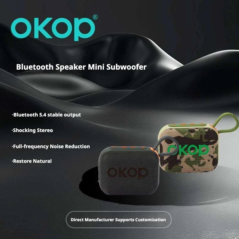 OKOP597Hot-selling Compact Mini Lanyard Ambient Light with Card Slot Long Battery Life Portable Wireless Bluetooth Speaker Sport