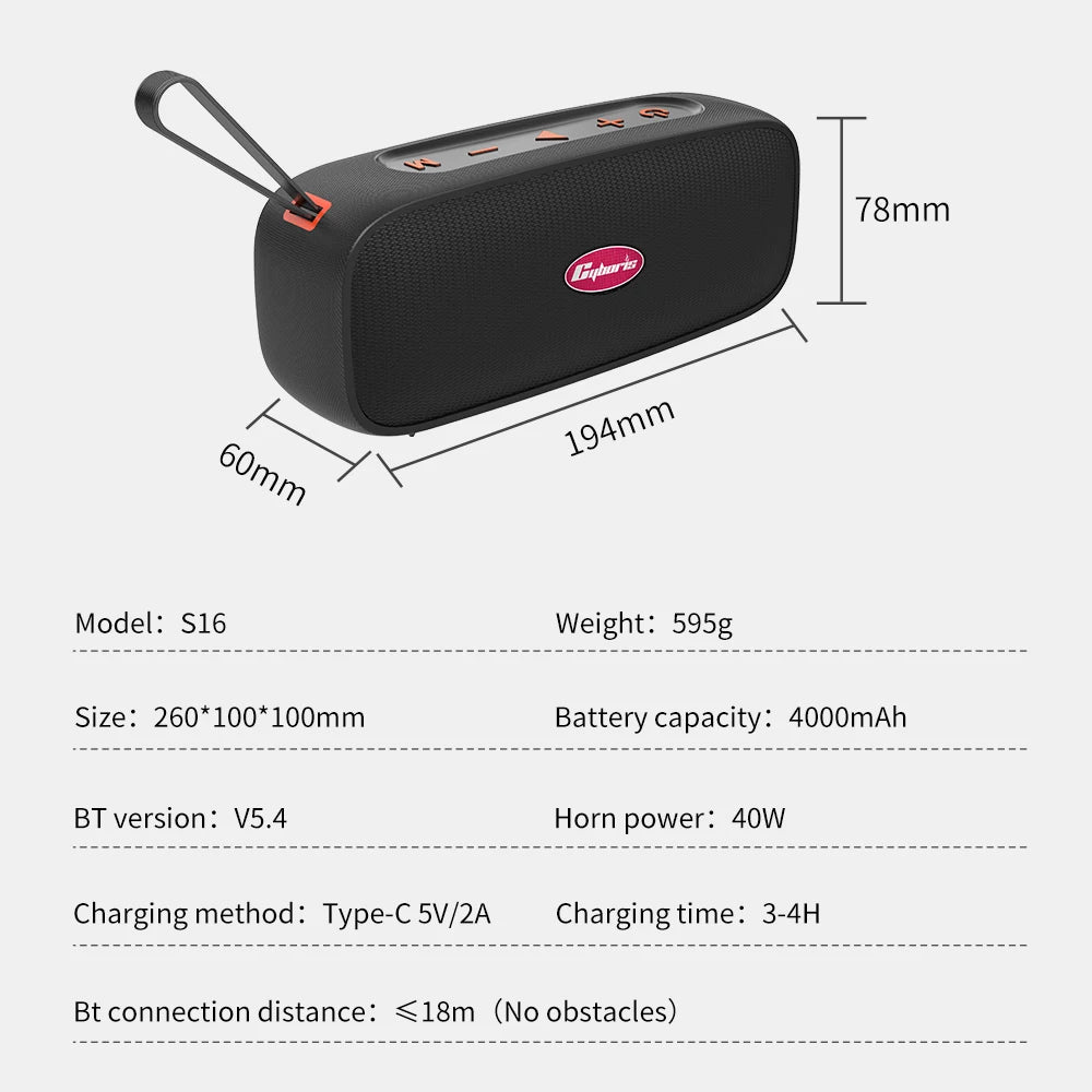 2025 New Trend S16 IPX7 Waterproof 40W Stereo Wireless Speaker 360 Surround Sound Deep Bass Outdoor Portable for 5.4