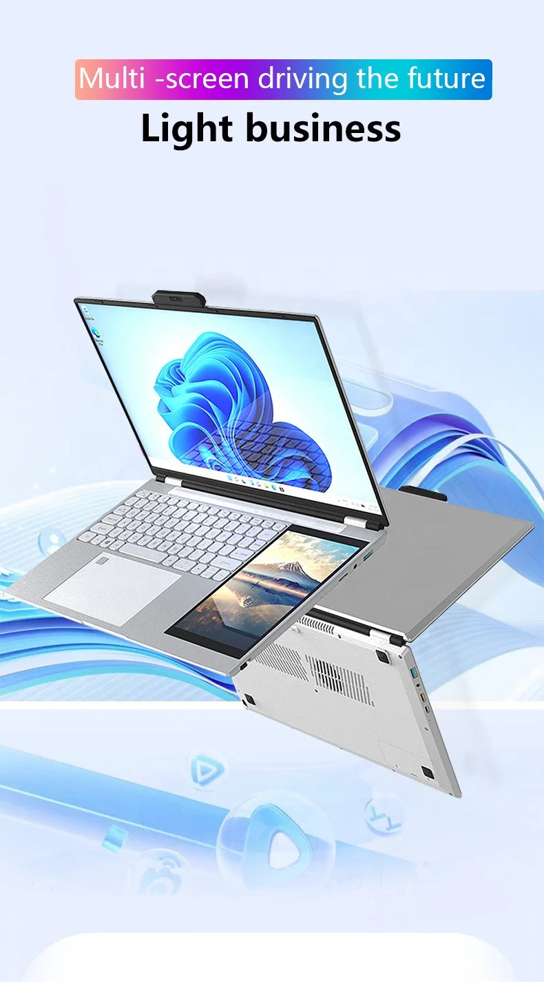 Brand New Dual Screen Laptop 15.6 Inch 7 Inch Touch Screen Intel N95 16GB 1TB SSD Gaming Business Office US Backlit Keyboard