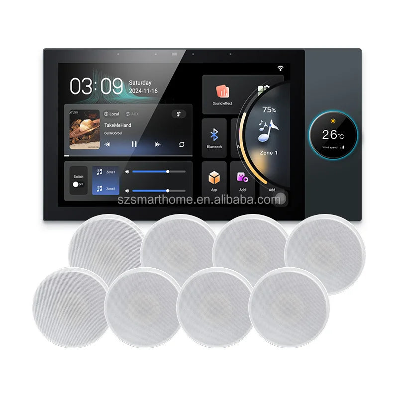 8-Channel Smart Home Theater System 10-Inch Touch Screen Wall Power Tuya Zigbee 4G 32G Control Panel Wireless System Music