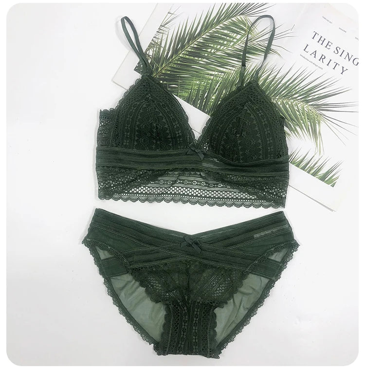 Women French Lace Bra Set Seamless Underwear Set Backless Vest Sexy Panties Elastic Ultrathin Bralette Female Lingerie Intimates