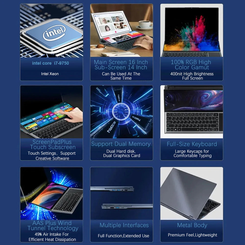 CRELANDER X16 Double Screen Laptop 16 Inch Touch Screen Intel Core CPU PC Portable Computer Business Laptops Computadoras Laptop