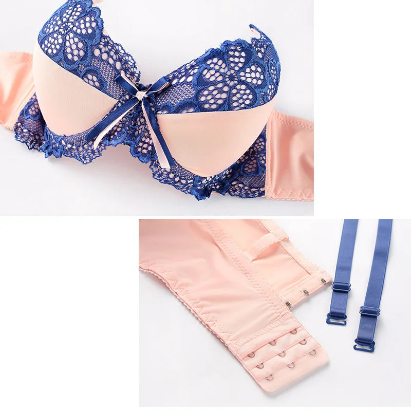 Thong bra set push up Lace hollow out Brassiere bra and panty set Underwear Femme Panties Lingerie