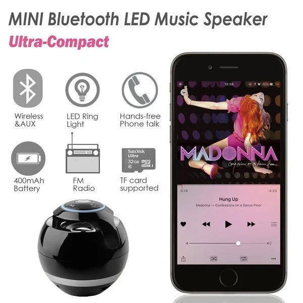 2026 Dropshipping Shopify Hot Factory Price Led A18 Ball LED Mini Bass Portable Wireless BT Speaker  with FM Radio TF Mic USB