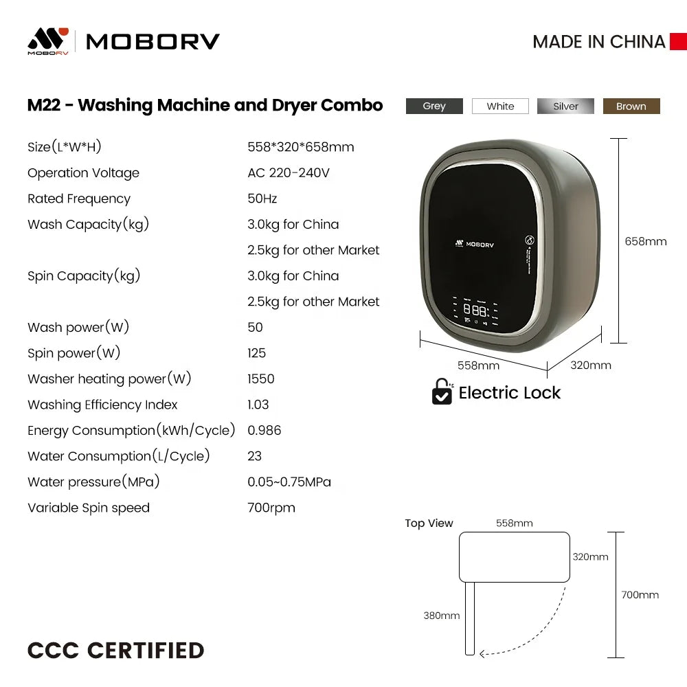 MOBORV MOTORHOME PART ACCESSORIES RV APPLIANCES AUTOMATIC FRONT LOAD MINI WALL MOUNTED WASHING MACHINE and Dryer CCC Certified