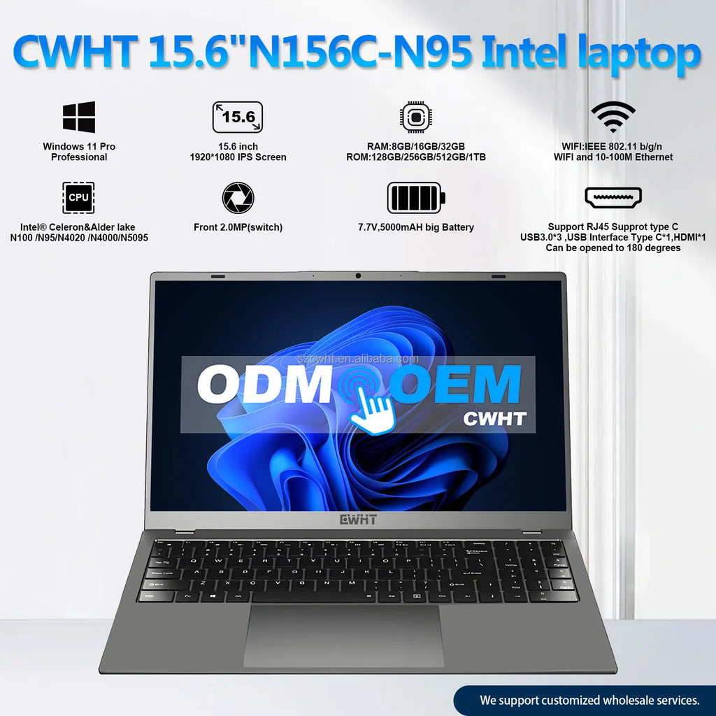 Hot New 15.6 Inch FHD IPS Metal Business Laptop 4Cores4Threads In-tel Processor N95 16GB 512GB SSD 3.40GHz Win11 Laptop