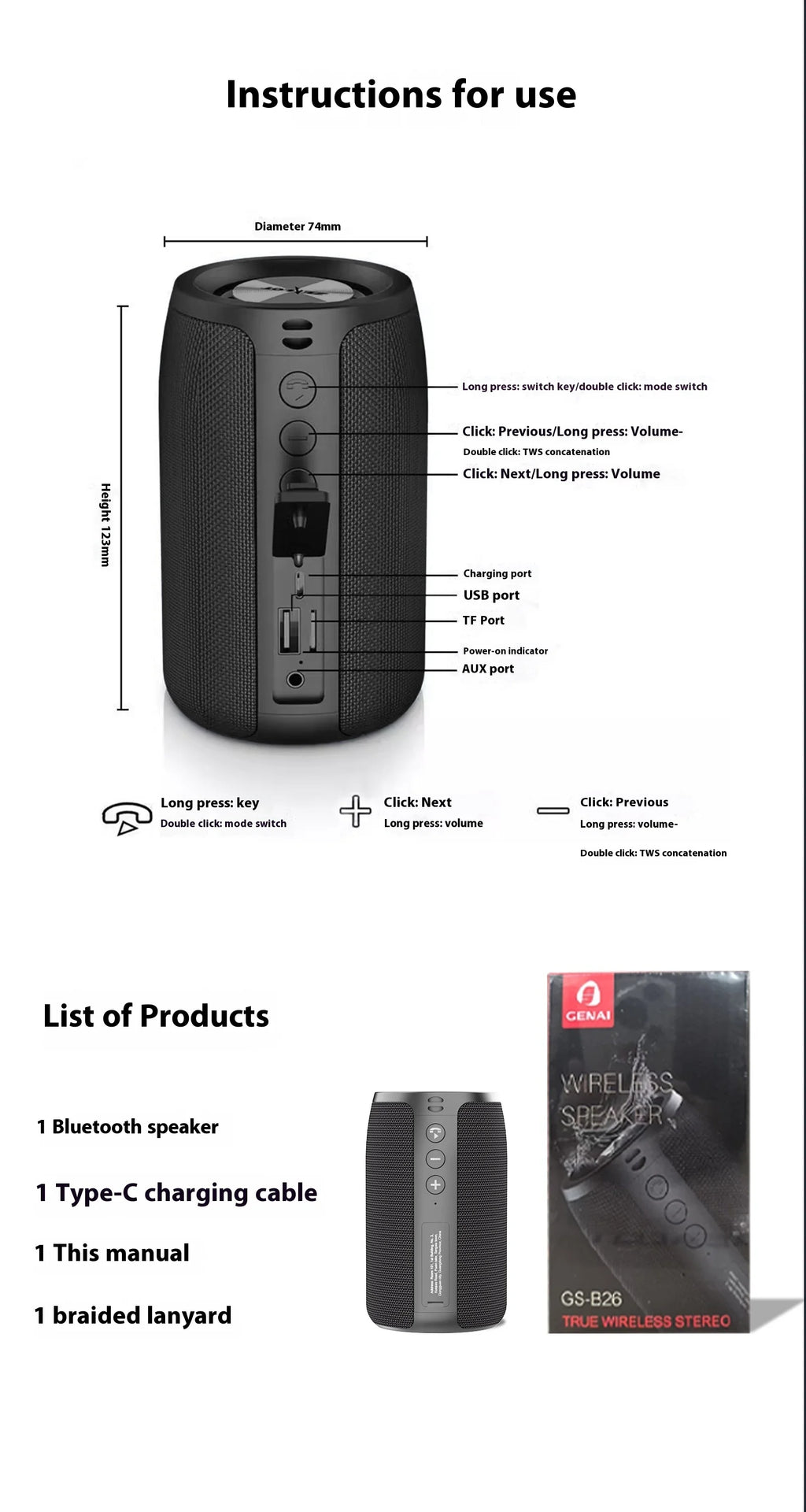 Overseas Warehouse Best Sound Quality Waterproof LED Portable Mini Wireless for Speaker with USB for Party & Outdoor Use
