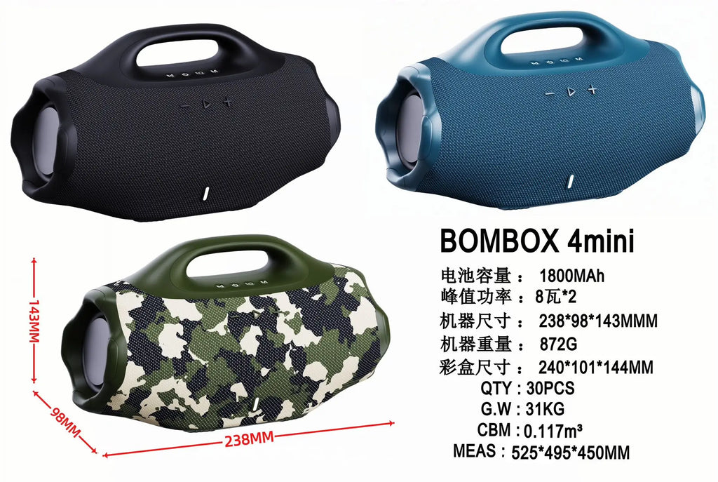 15W Mini Boombox4 Portable Wireless Speaker Outdoor Sport Handle Speakers Waterproof Music Player for Home Gift Party FM Radio