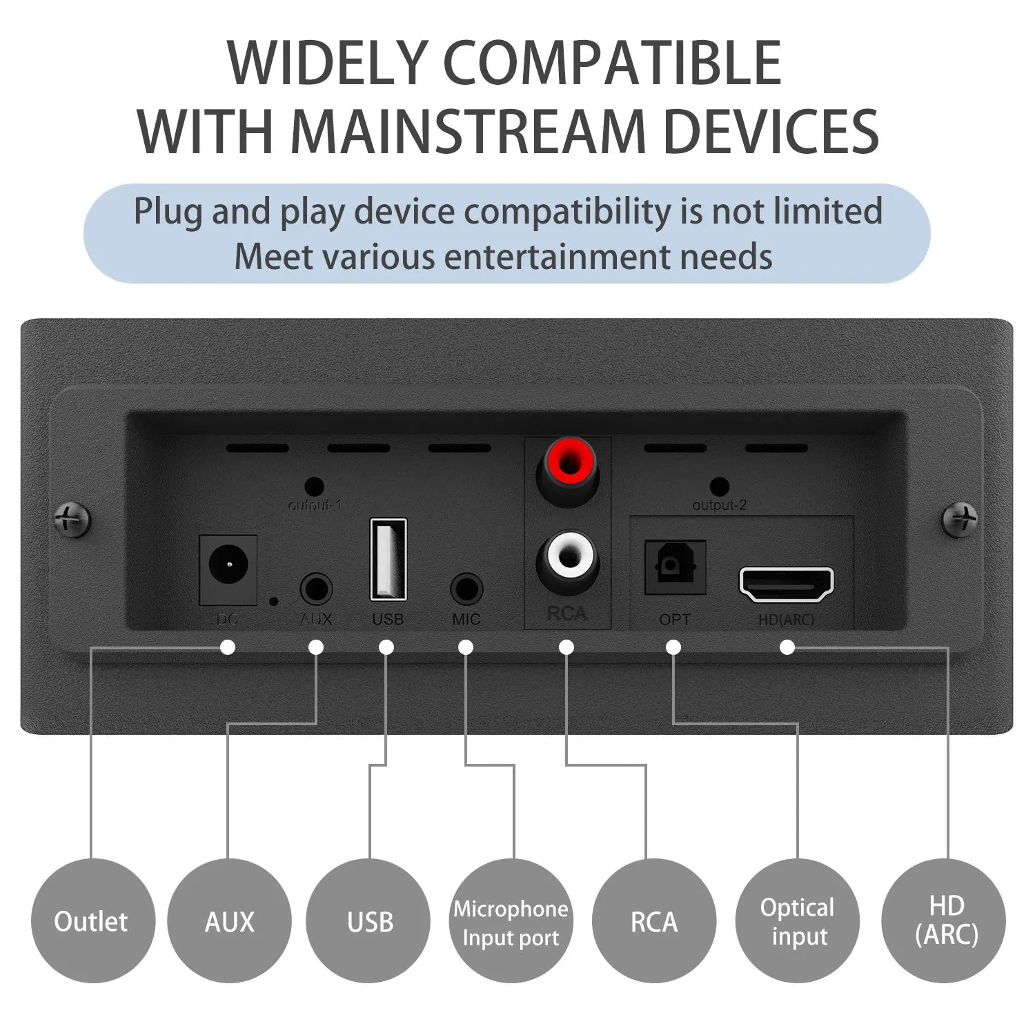 BS-68 45W Karaoke TV Soundbar with Subwoofer, RGB Lighting, 2 Wireless Microphones, Home Theater Party Speaker